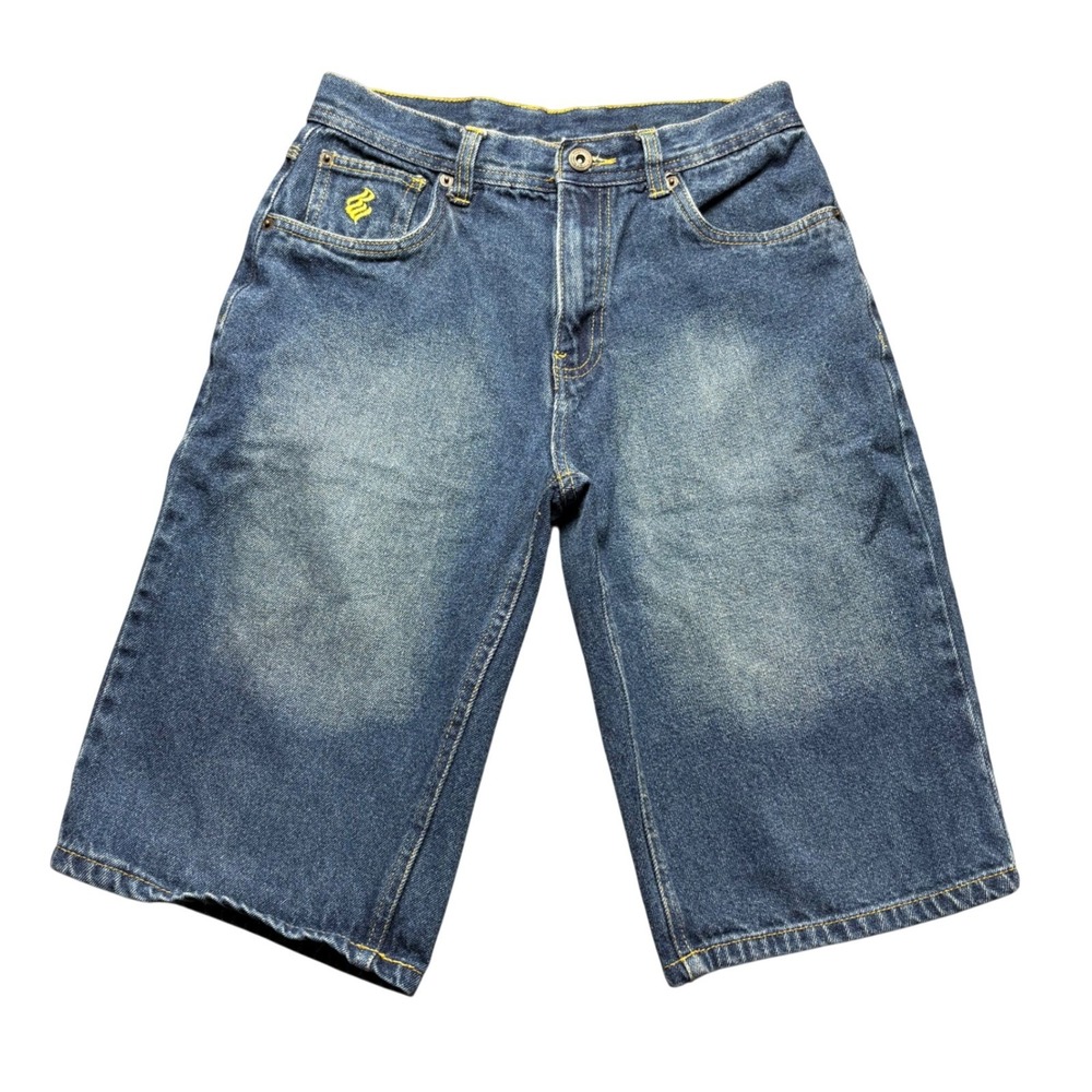 Vintage Rocawear Denim Shorts 26x12 Blue Cotton Baggy Embroidered Logo Y2K